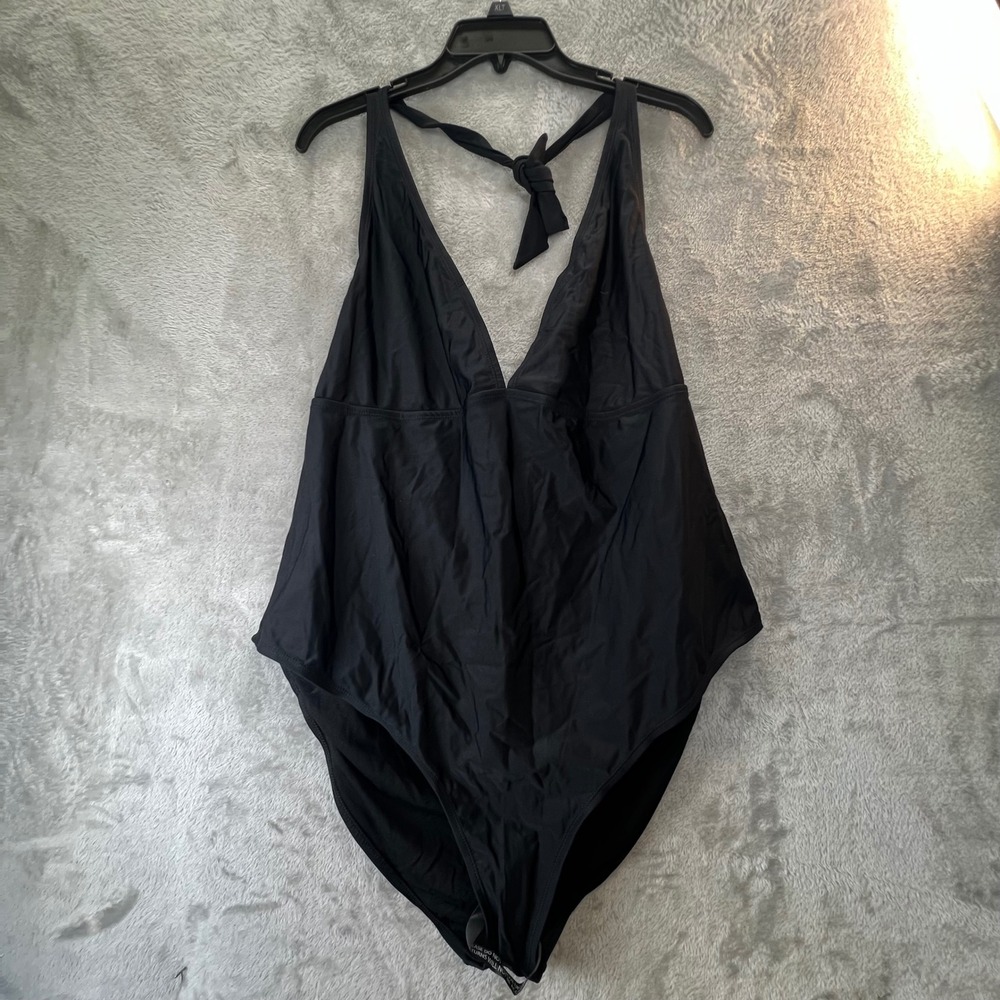 Boohooโ Plus Control Halterneck Swimsuit Black US 18 One Piece Curvy Chic Basic